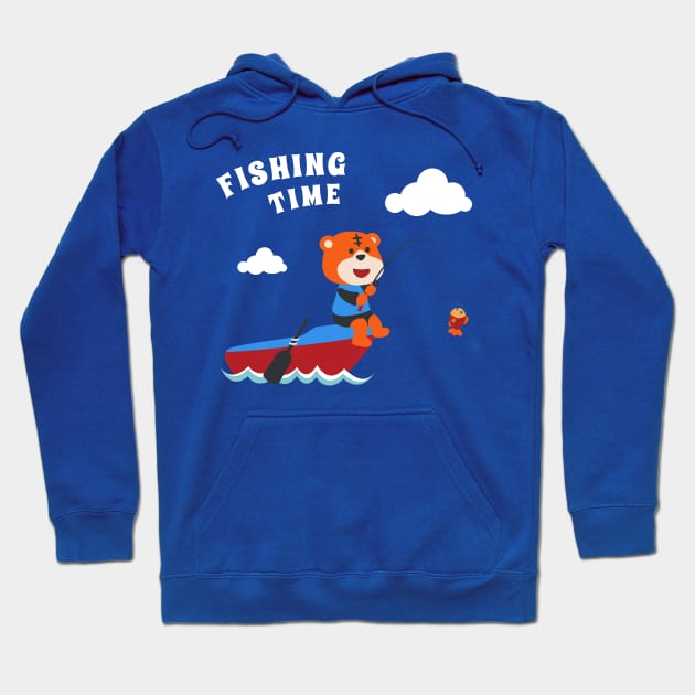 Vector cartoon illustration of cute tiger fishing on sailboat Hoodie by KIDS APPAREL